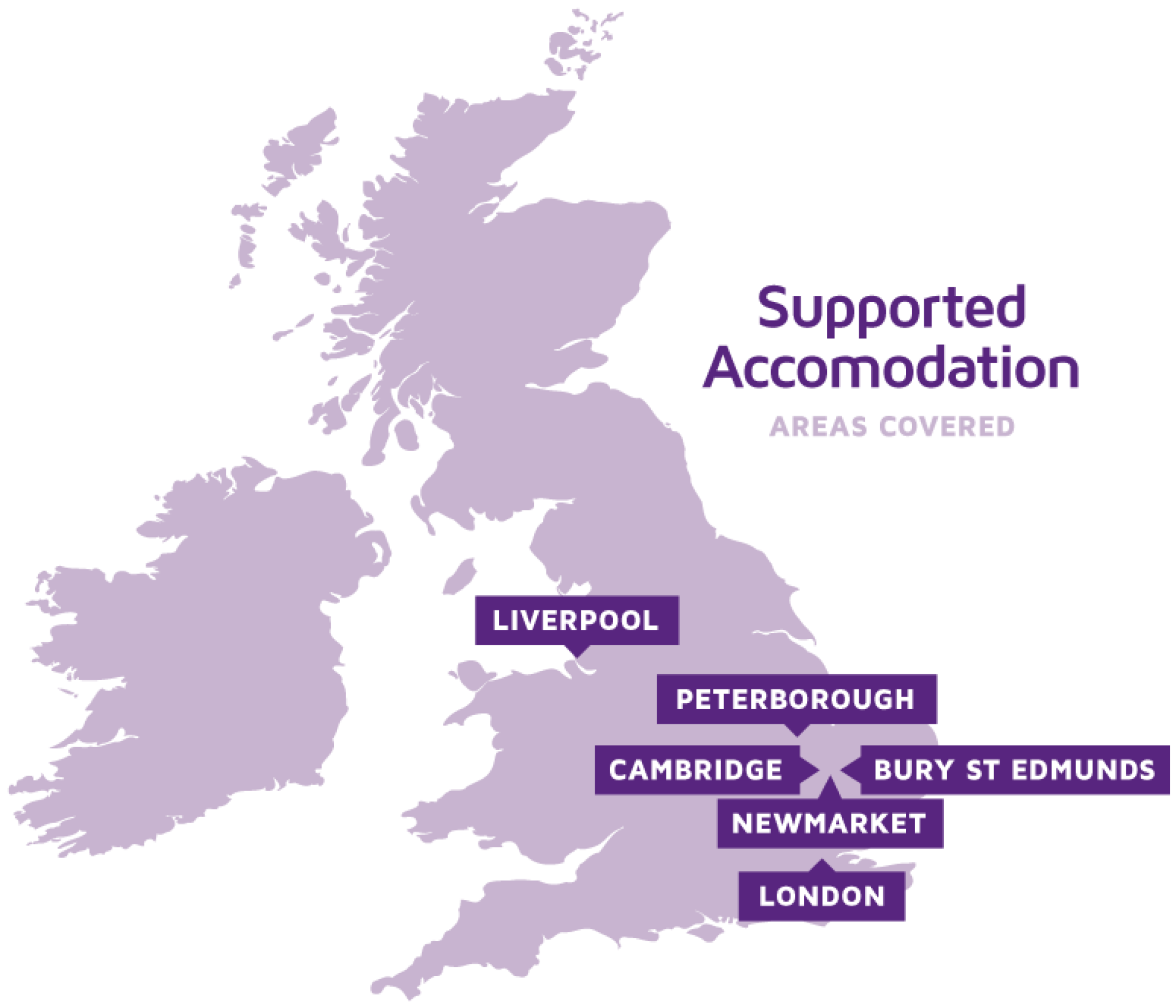 Map of the UK with locations